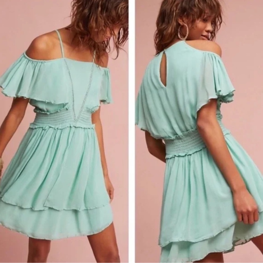 Maeve Anthropologie Elisa Cold Shoulder Ruffled Dress